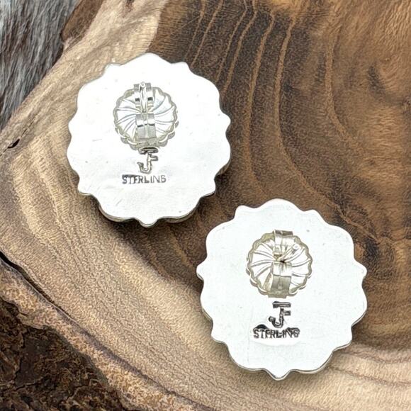 FEDERICO JIMENEZ Sterling Silver Turquoise & Onyx Cluster Flower Post Earrings - Picture 2 of 3